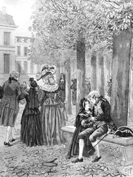 Bonaparte Napóleon (1769-1821) Elisa nővérének irányítása alá került St. Cyr-ben 1784 körül, illusztráció G. Montorgueil „Bonaparte” című művéből