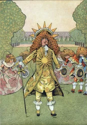 Franciaország történetének jelenete a játékokban: XIV. Lajos francia király portréja (1638-1715) mondta a napkirály Versailles kertjében, udvari áhítatával. A „” Joujoux a l