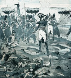 Az őr meghalt, de nem válaszolt Cambronne (1770-1842) tábornoknak, aki Garde utolsó terét irányította, miközben az ellenség arra kérte a francia hadsereget, hogy adja meg magát a waterlooi csatában 1815. június 18-án. Job illusztrációja (Jacques Marie Gast