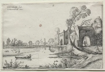Táj folyóval és kapuházzal, 1614.